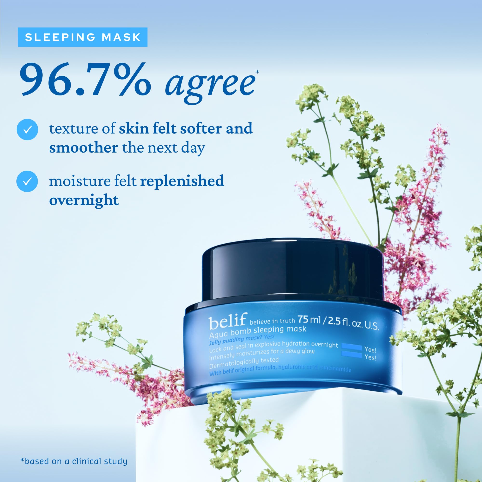 Belif Vitamin E Jelly Overnight Mask jojoba oil drops indicate nourishing infusion.