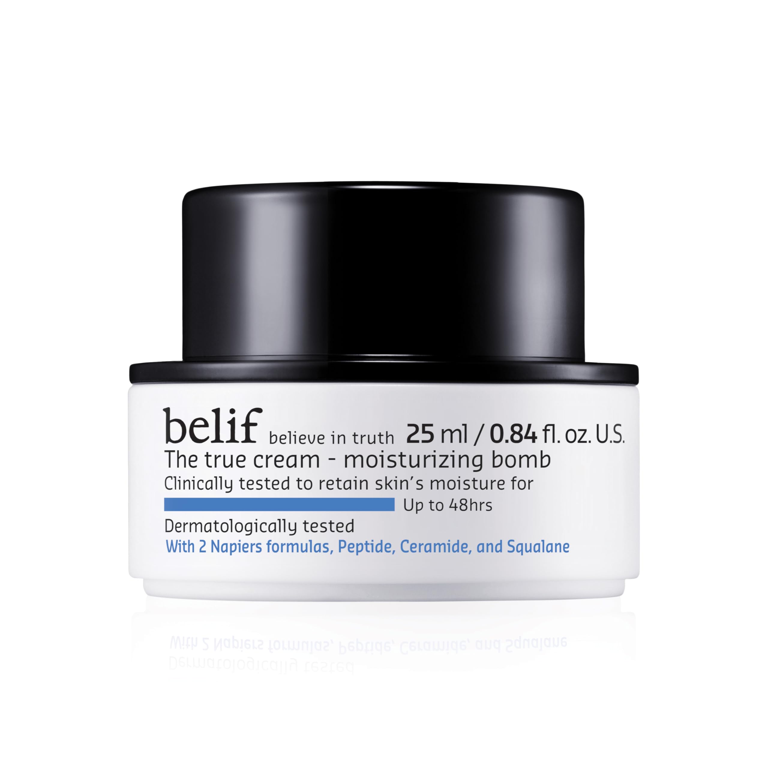 belif Moisturizing Bomb bottle closeup showing a lightweight, fast-absorbing hydration for daily use