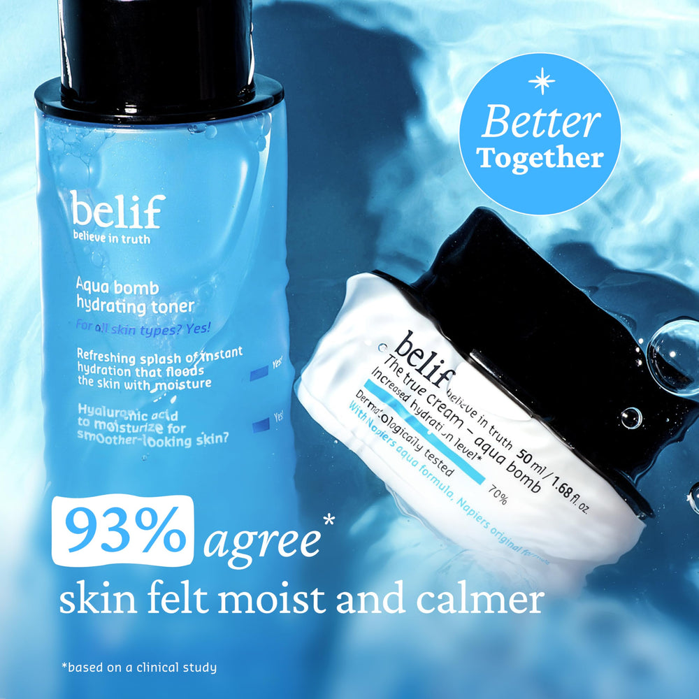 belif Niacinamide Hydrating Toner in hand highlighting smooth absorption