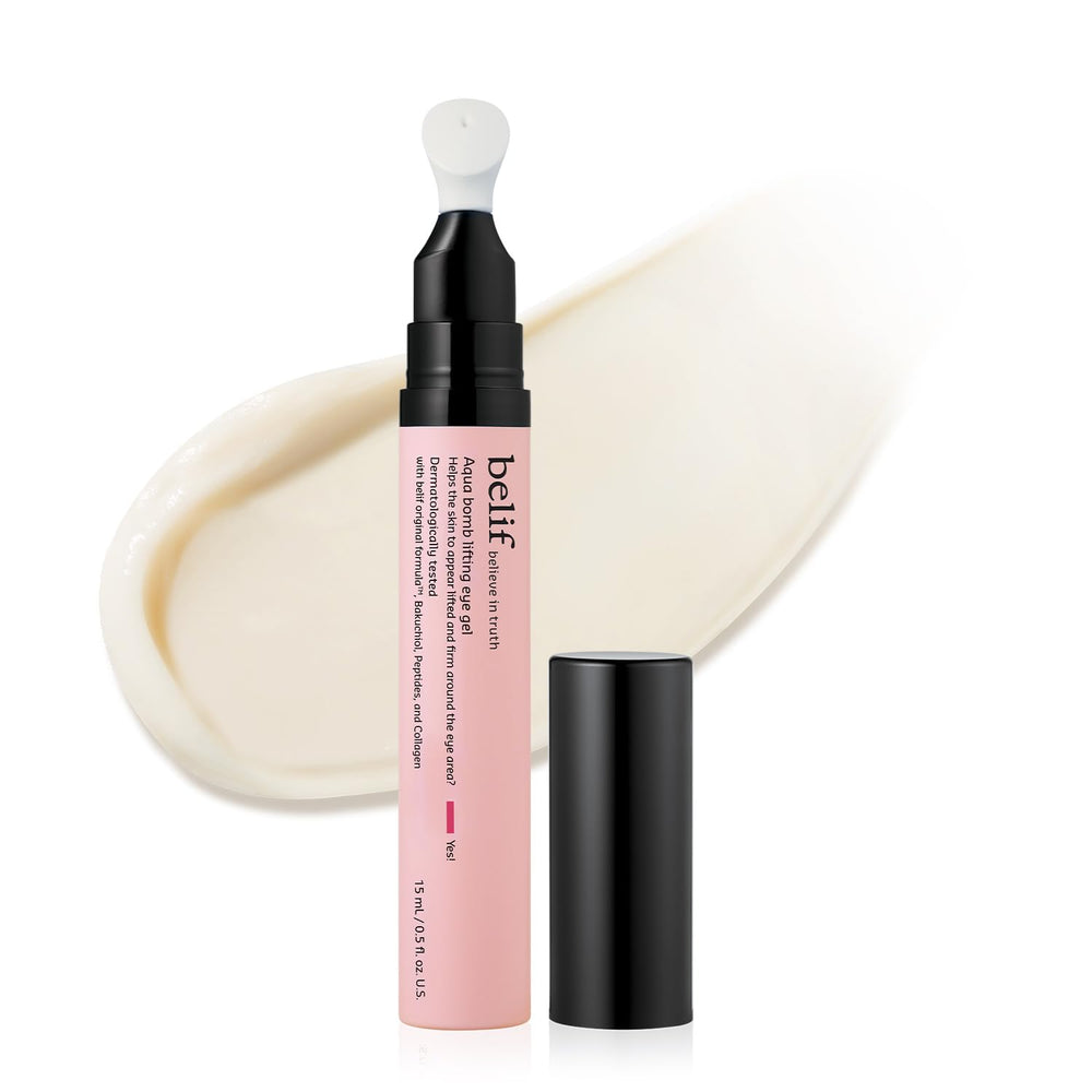 Belif retinol firming eye serum bottle closeup with lifting potential.
