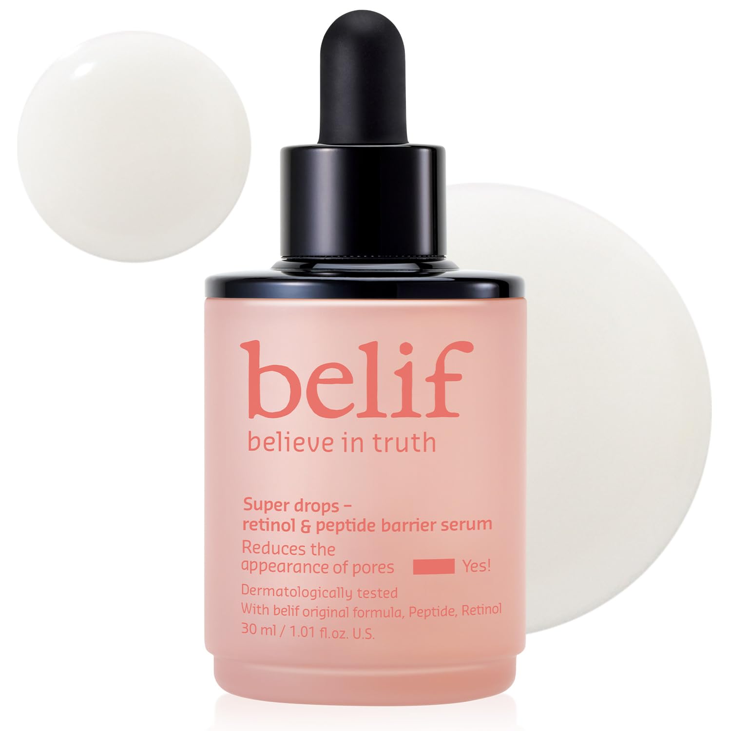 belif Retinol & Peptide Serum bottle and pump for smooth, firming application