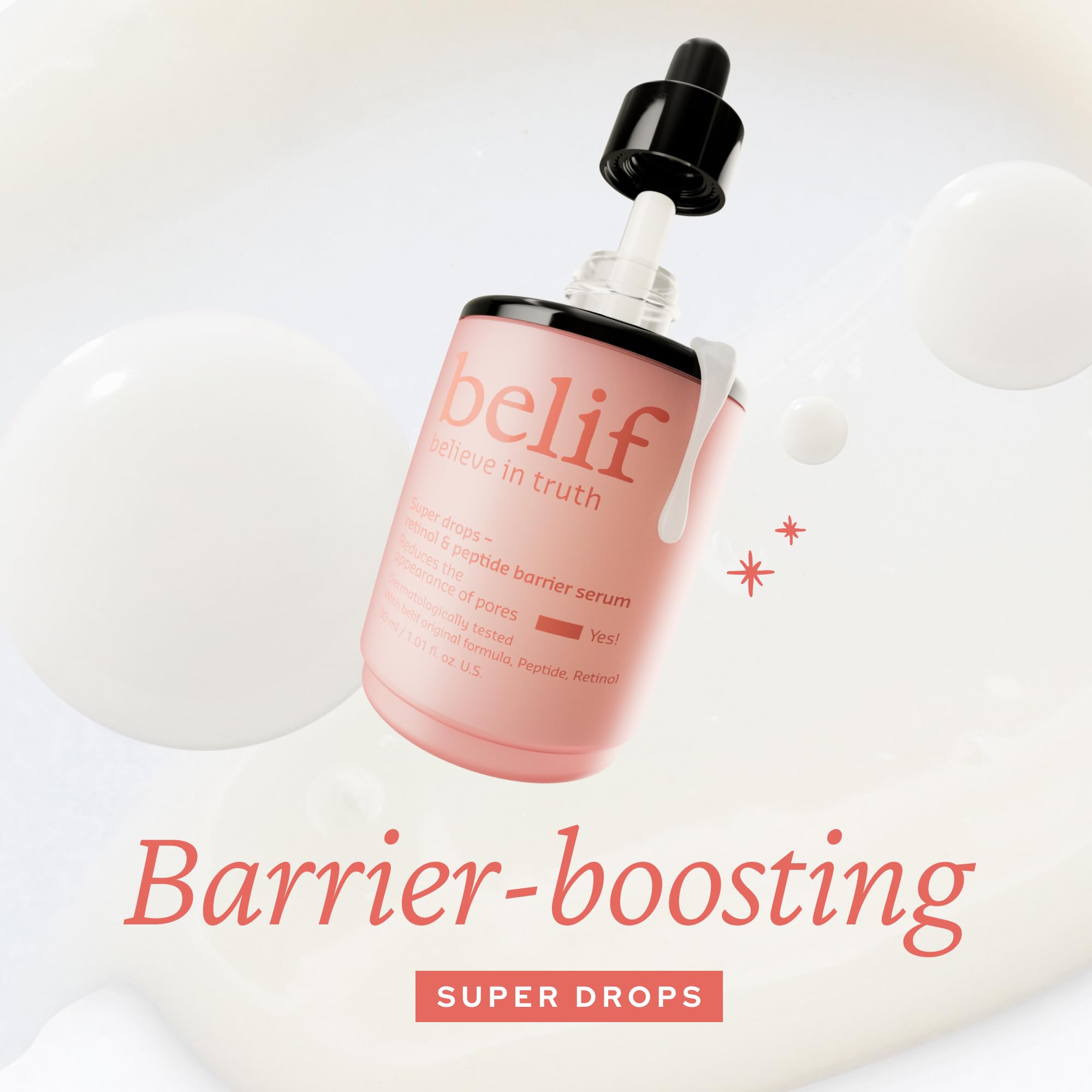 belif Retinol & Peptide Serum texture close-up shows silky formula for quick absorption and glow
