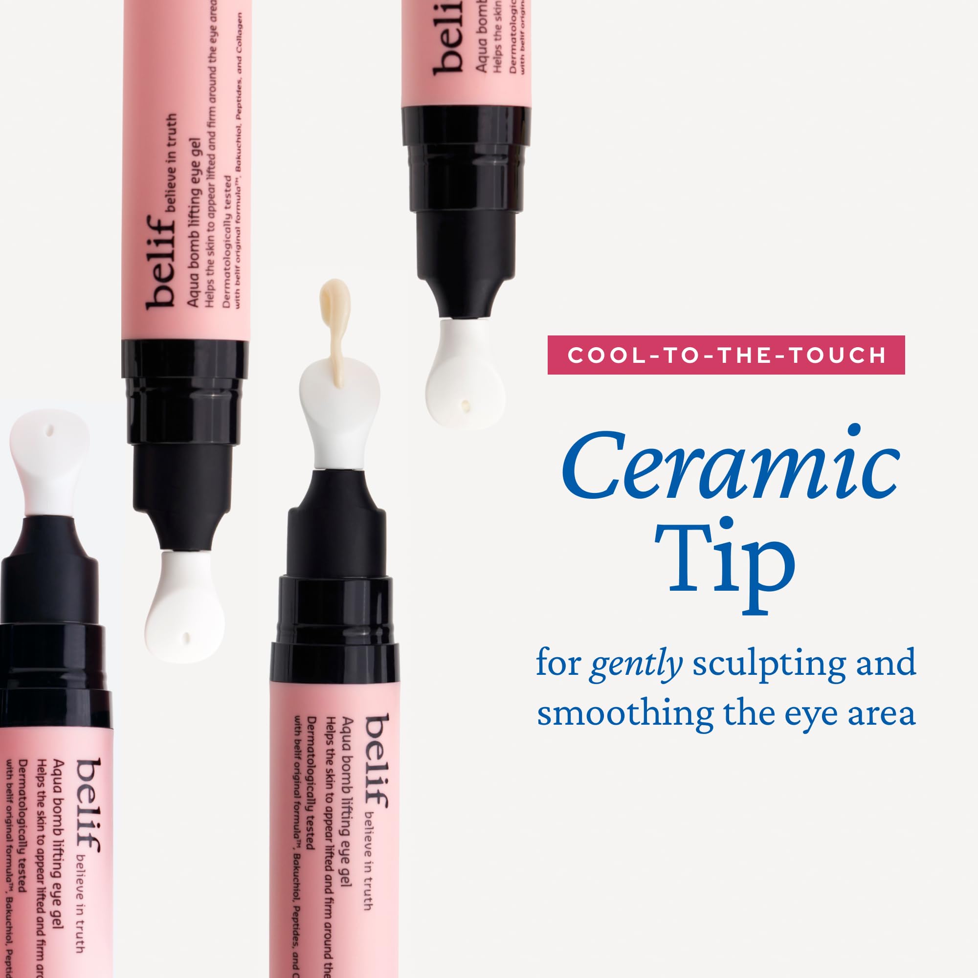 Belif upper lids firming eye serum during gentle eye-area massage.