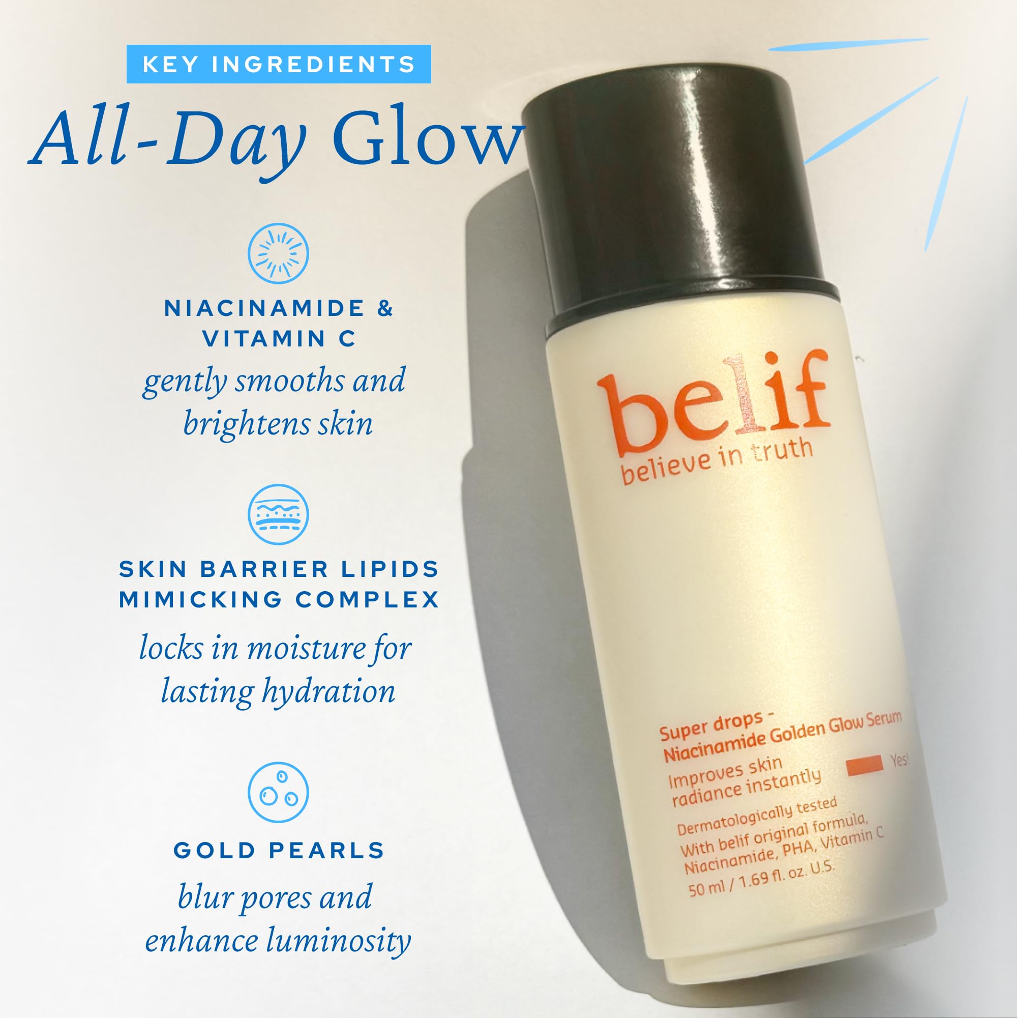 Difumina poros y textura irregular con Belif Vitamin C Golden Glow Serum.