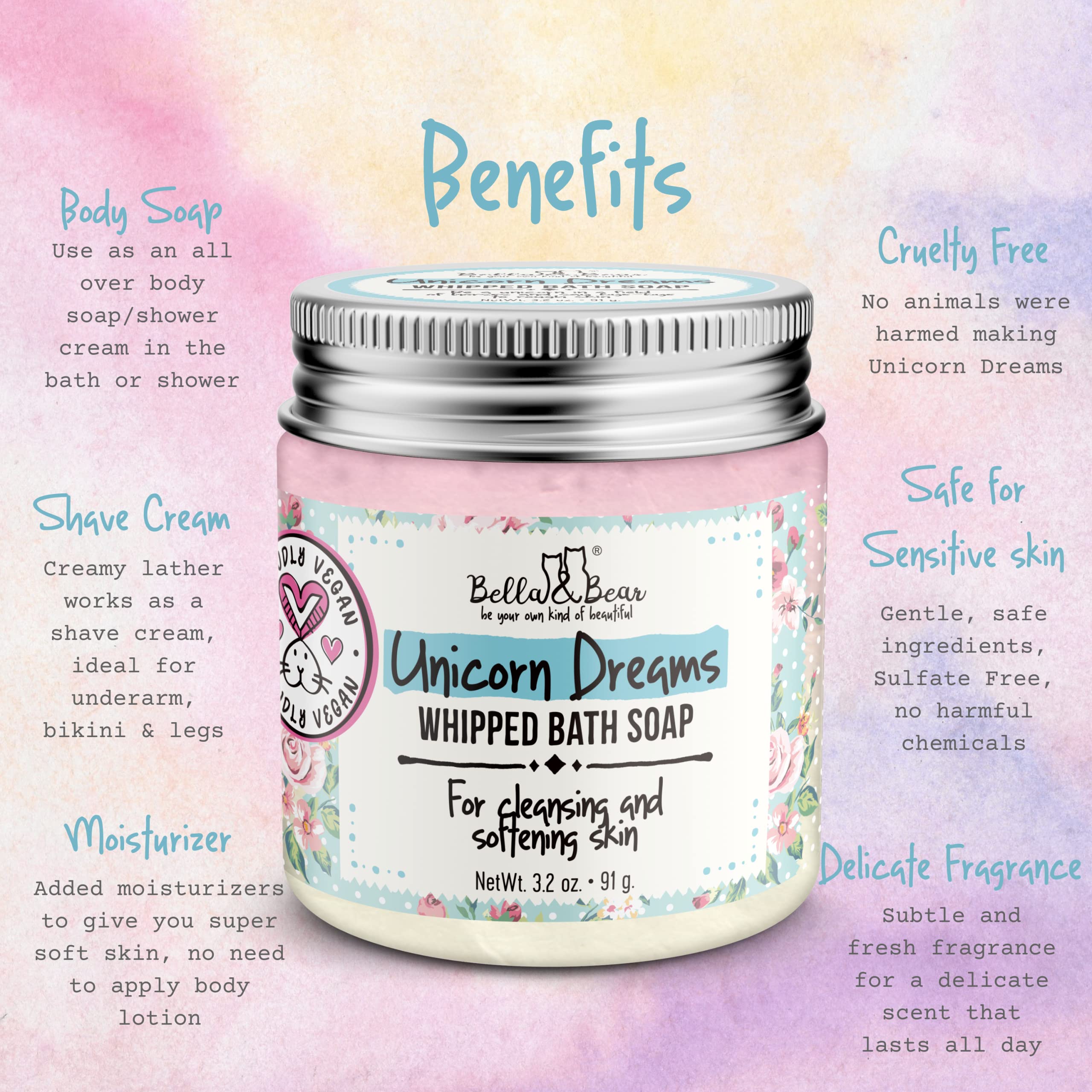 Bella and Bear Unicorn Dreams skin-smoothing action on the skin.