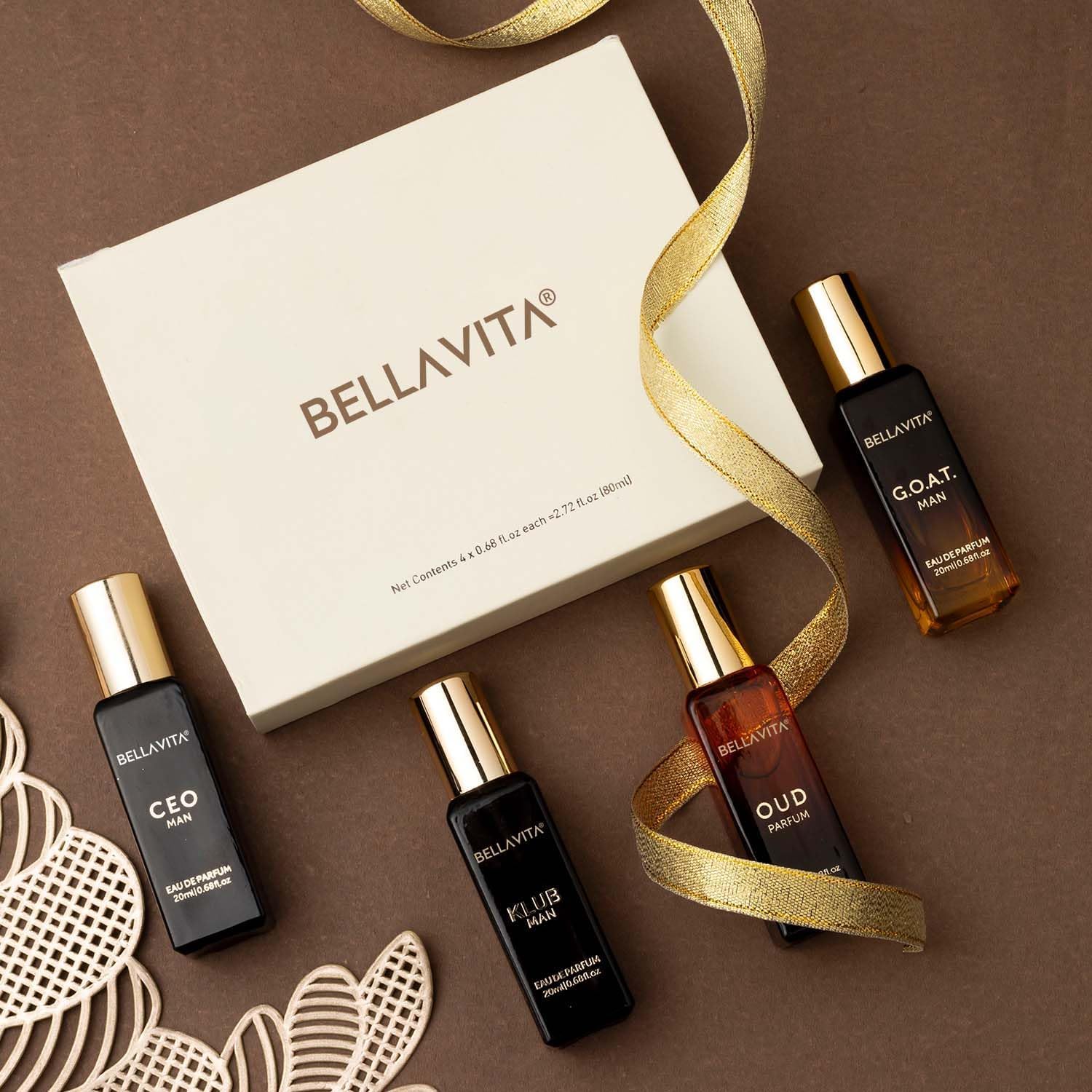 Gift box opened, revealing premium perfume set.