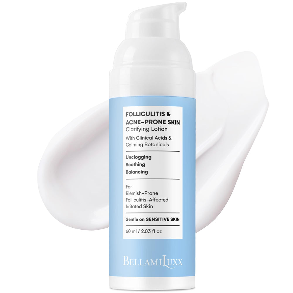 BellamiLuxx folliculitis lotion bottle for daily body care and gentle soothing.
