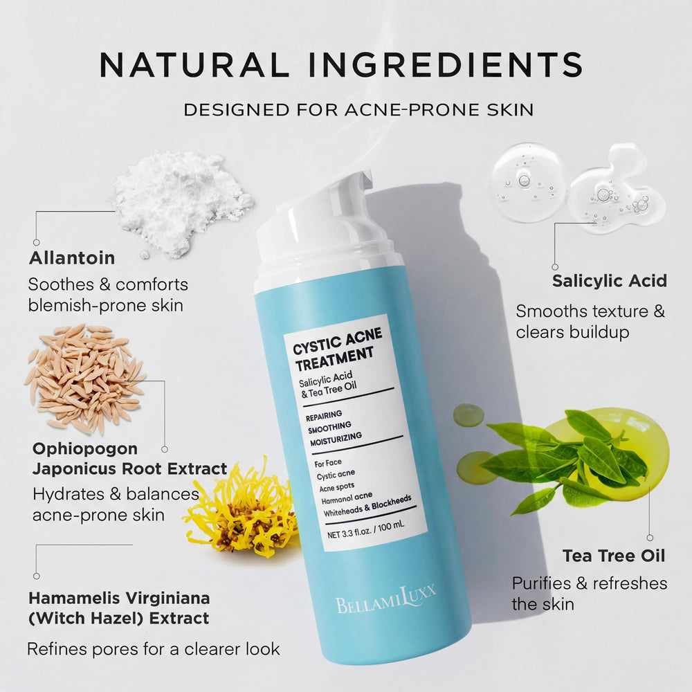 BellamiLuxx bottle on skin indicates improved texture and subtle hydration.