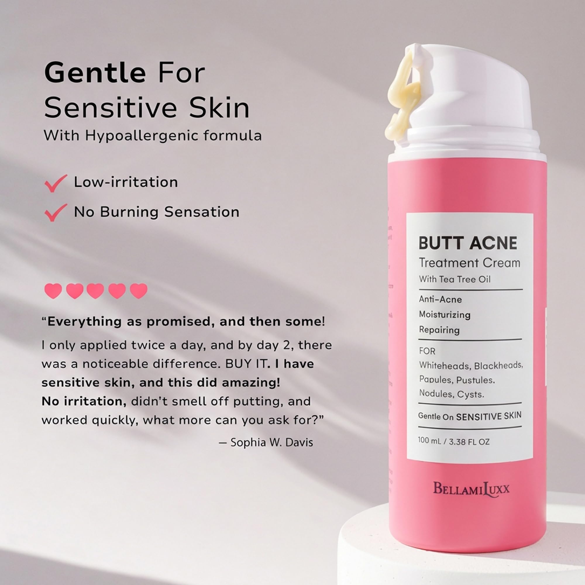BellamiLuxx witch hazel extract graphic emphasizing cleansing and soothing effects.