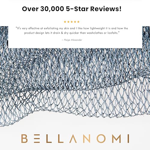 Bellanomi back scrubber net sponge close-up showing double-knotted mesh