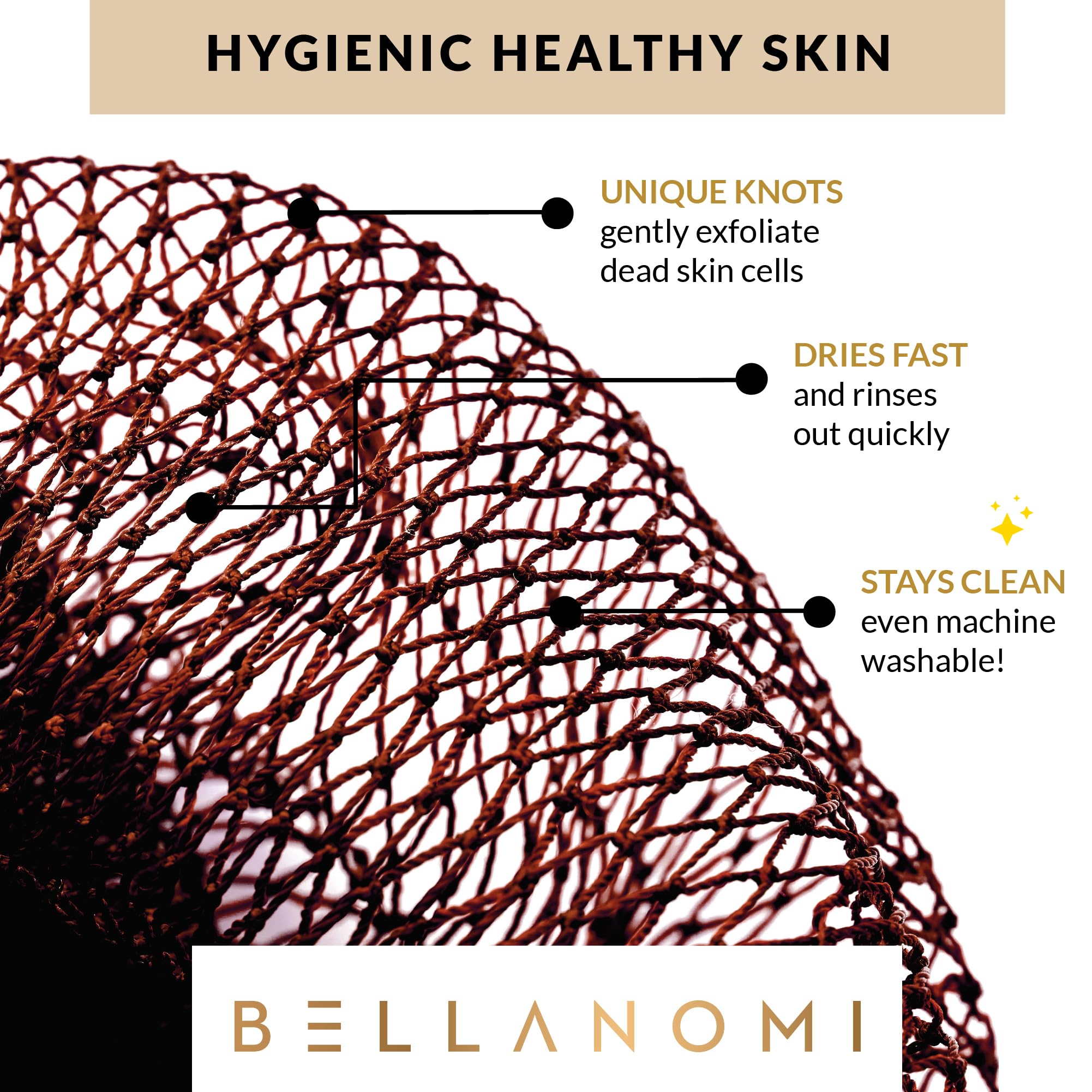 Bellanomi esponja exfoliante de nylon aporta limpieza profunda tras cada ducha.