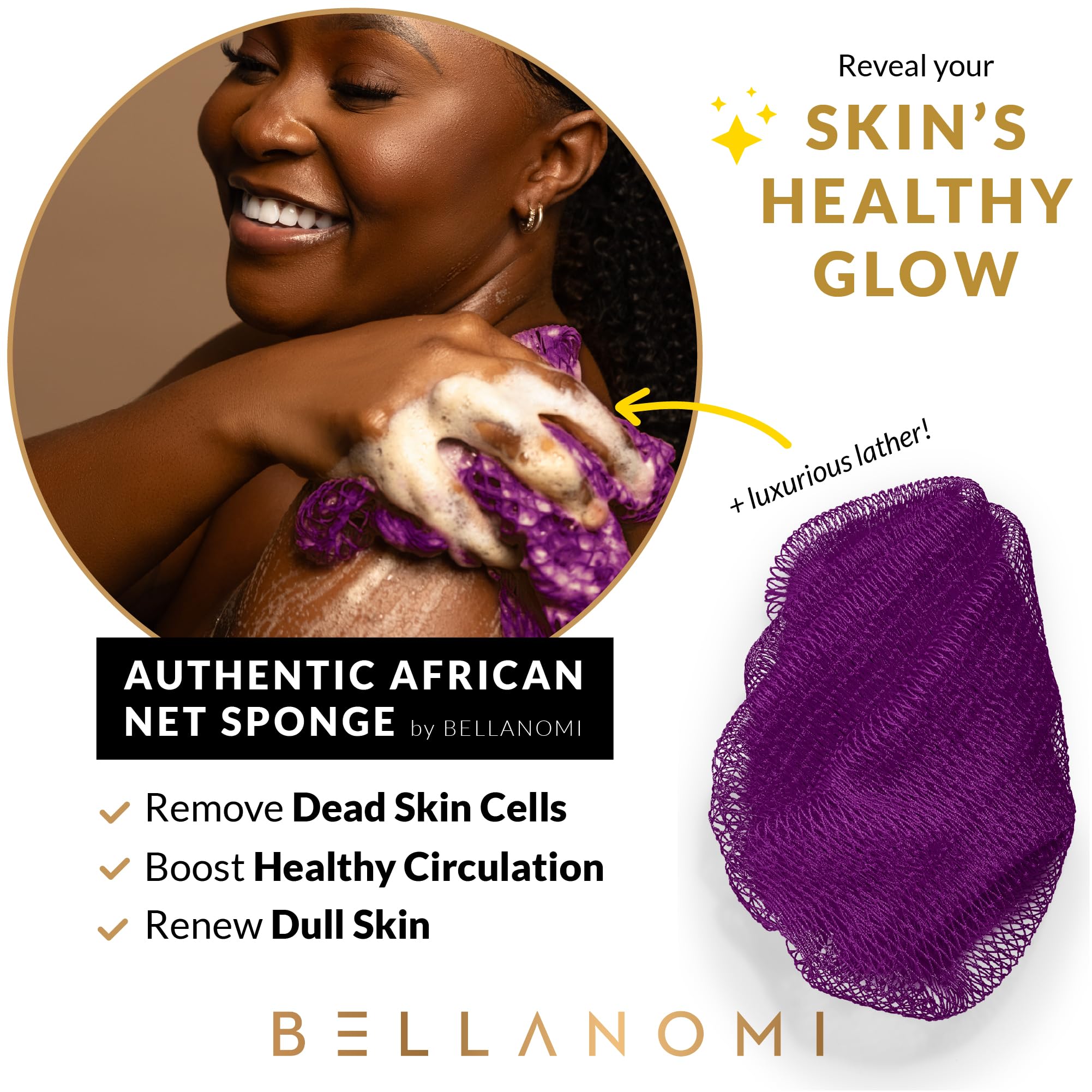 Bellanomi double-knotted mesh supports effective exfoliation with comfortable use.