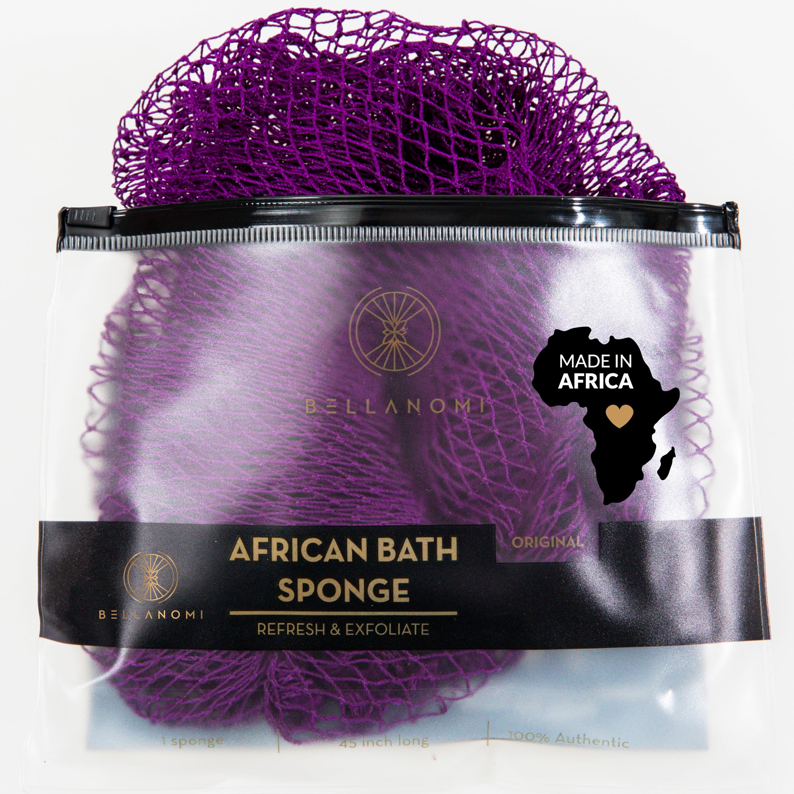 Bellanomi easy-care exfoliating net sponge rinses clean and dries quickly after use.