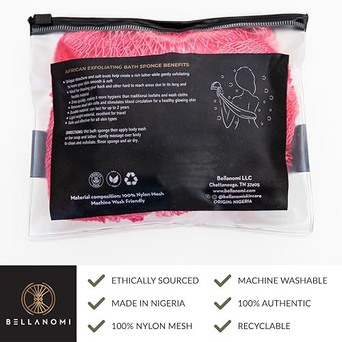 Bellanomi esponja exfoliante africana para uso diario, rosa.