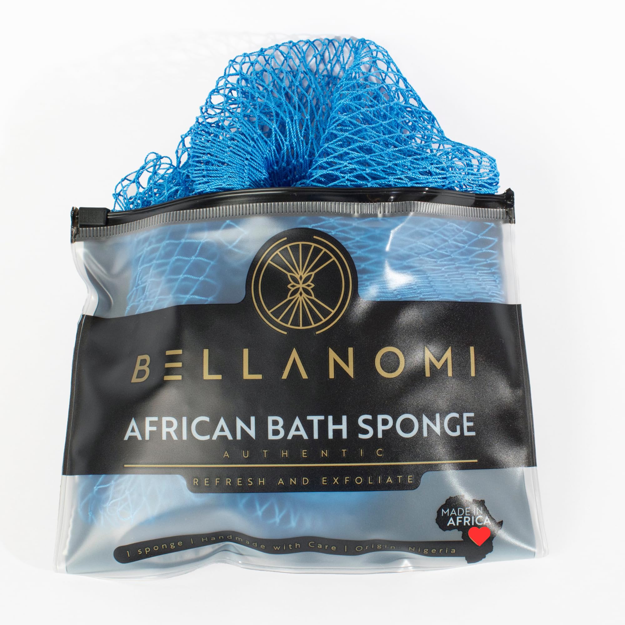 Bellanomi esponja exfoliante de red africana, alcance para espalda, piel suave