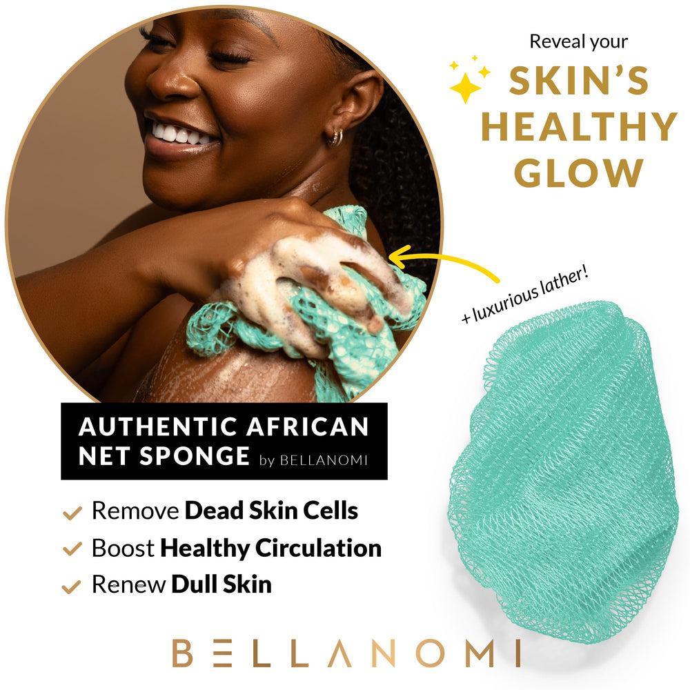 Doble nudo de malla para exfoliar sin irritar la piel.
