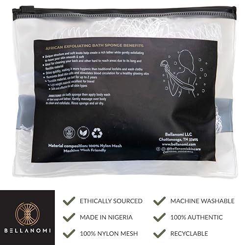 Bellanomi Esponja exfoliante africana con doble nudo para remover impurezas