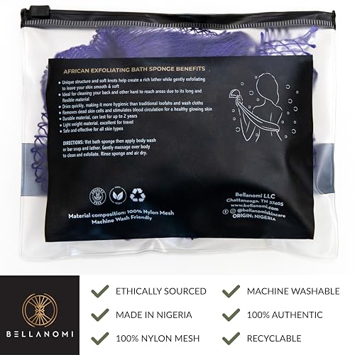 Bellanomi esponja con nudo doble, malla resistente, exfoliación eficaz.