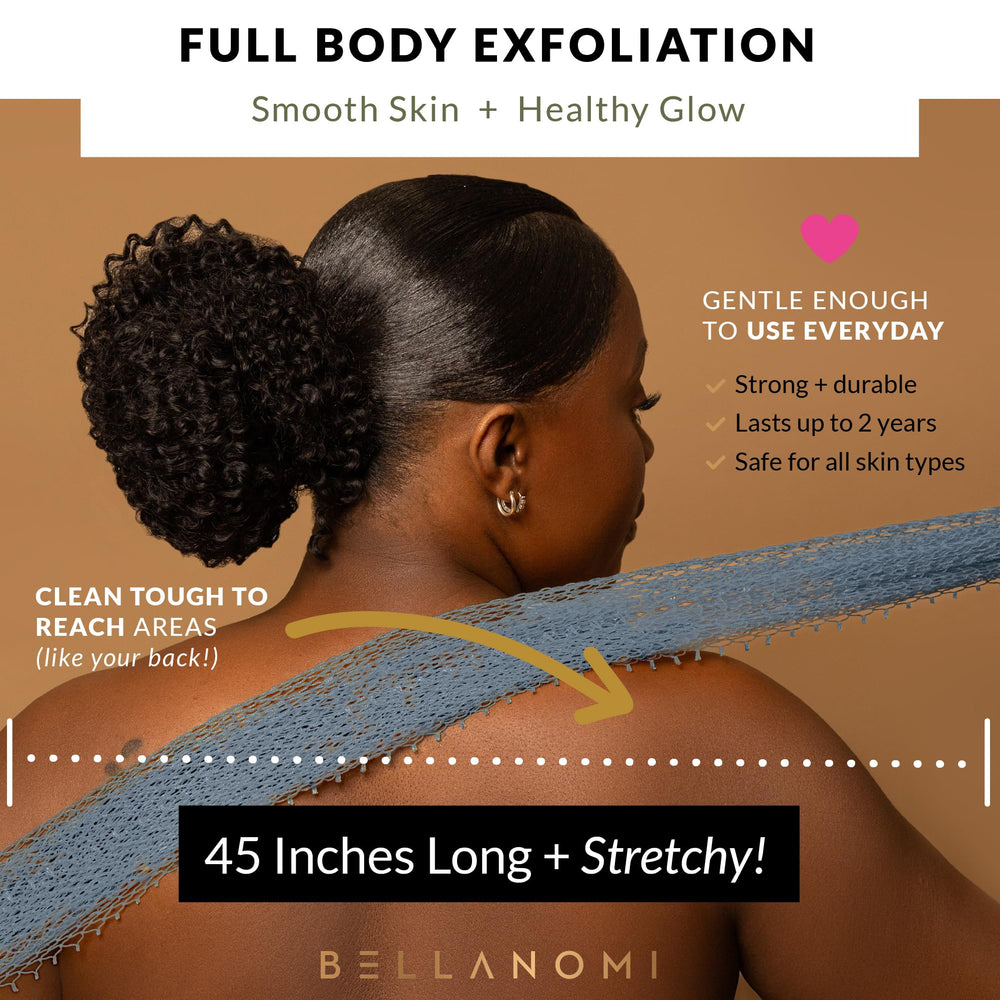 Bellanomi stretch to reach back during shower routine