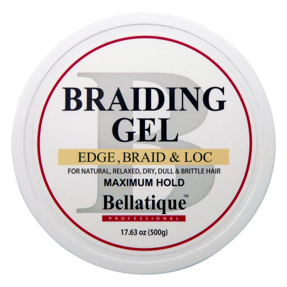 BELLATIQUE gel profesional para trenzas, aplicación suave para líneas limpias y control.