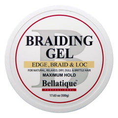 BELLATIQUE gel profesional para trenzas, aplicación suave para líneas limpias y control.