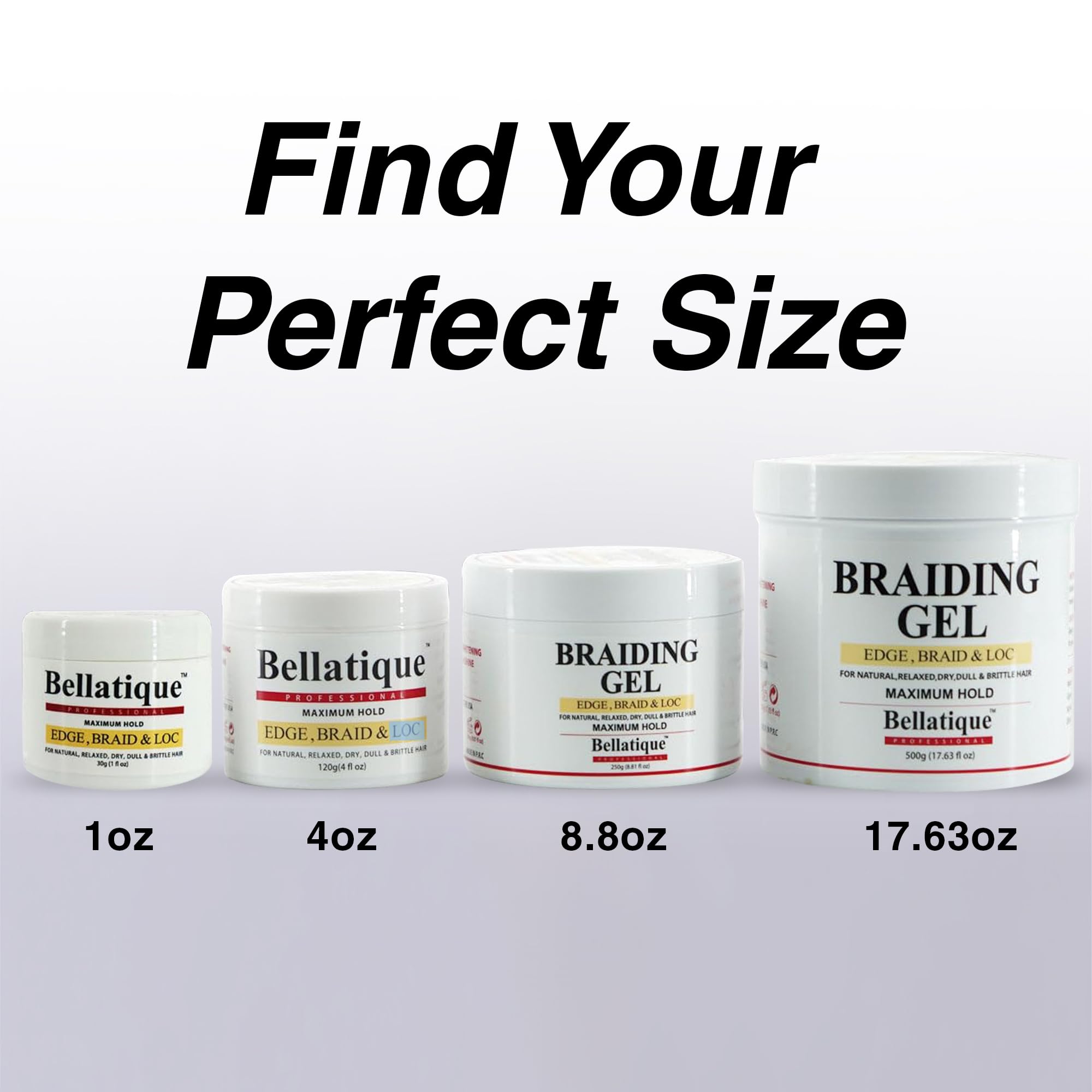 BELLATIQUE gel profesional para trenzas, sin escamas visibles al aplicarlo.