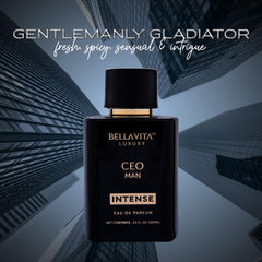 Bella Vita Luxury CEO Man Intense bottle cap highlights premium finish and executive aura.