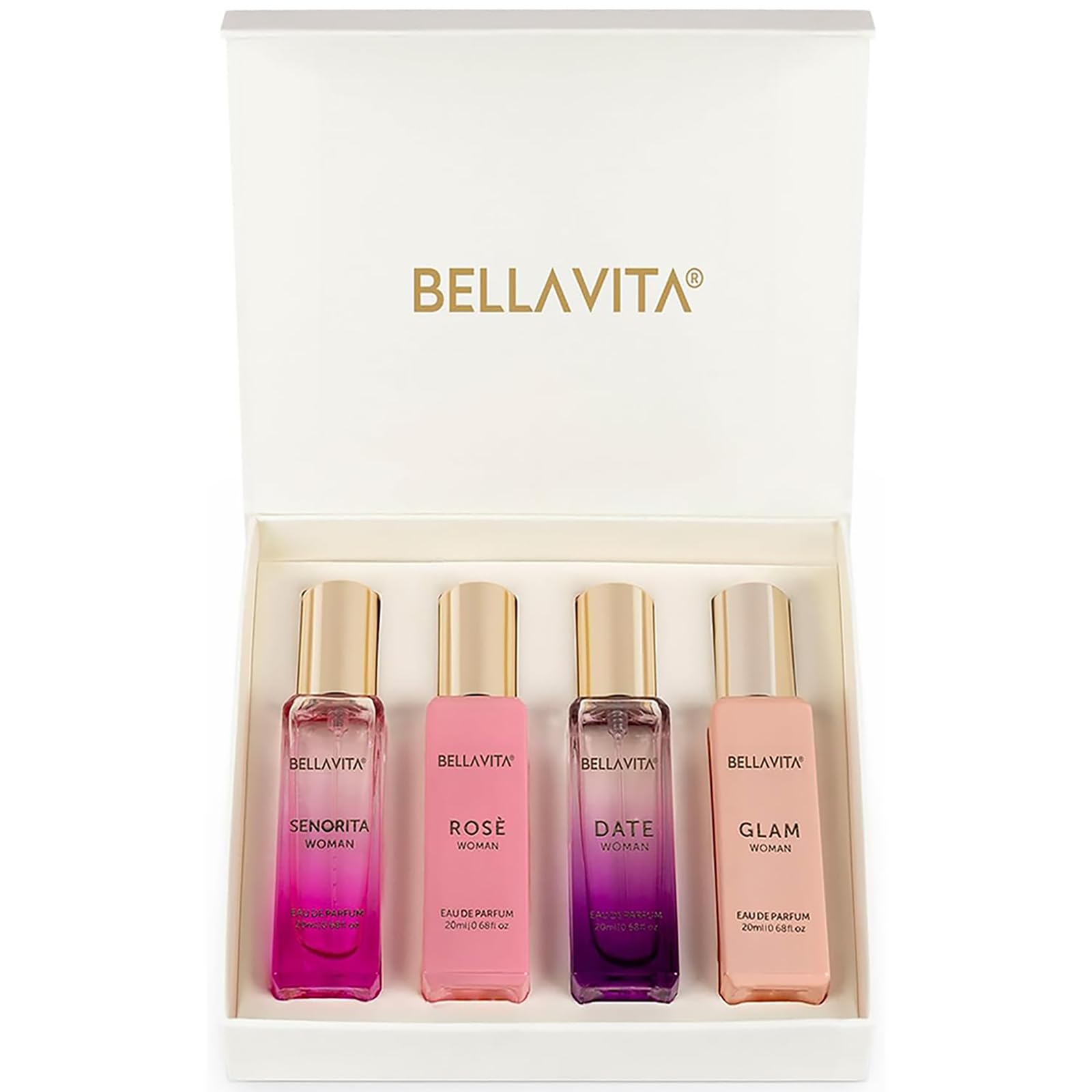 BellaVita Luxury DATE bottle highlighting floral notes for daytime freshness.