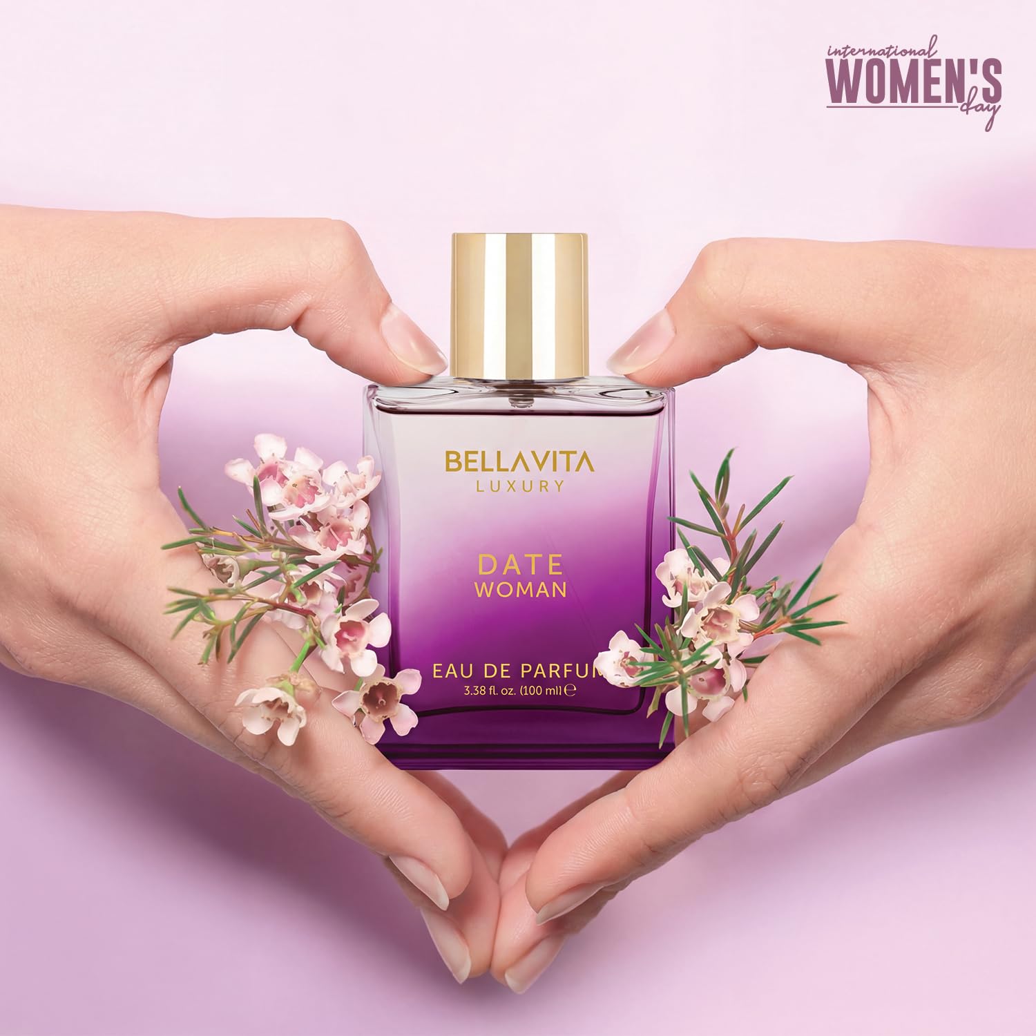 Bellavita Luxury Date EDP bottle tilt highlights elegant silhouette for evenings