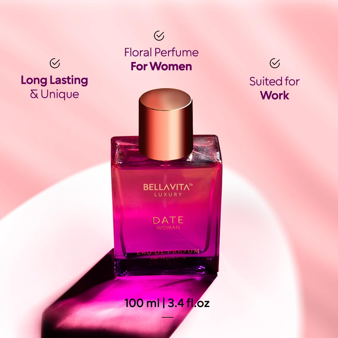 Bellavita Luxury Date EDP outer box with brand emblem boosts luxury feel