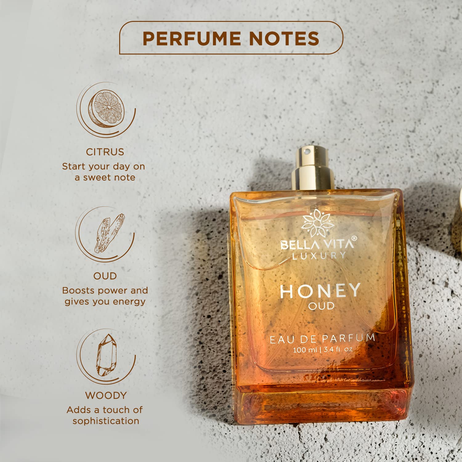 Amber-toned bottle and golden liquid highlight honey sweetness and warmth.