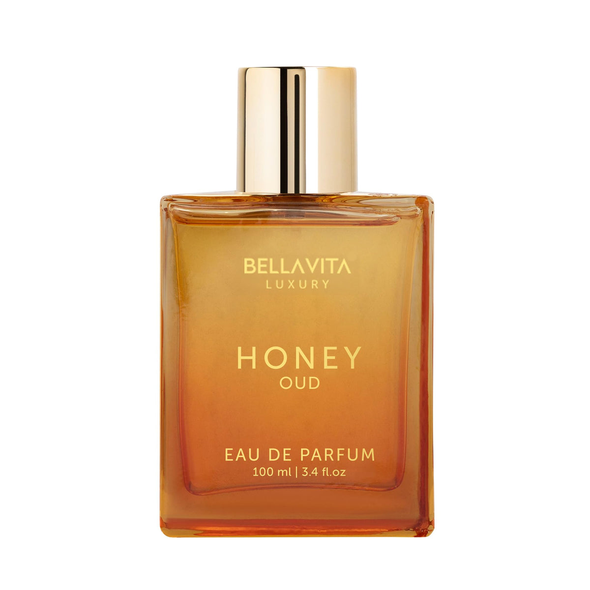 Bella Vita Luxury Honey Oud EDP bottle front view highlighting warm honey notes for elegant evenings.