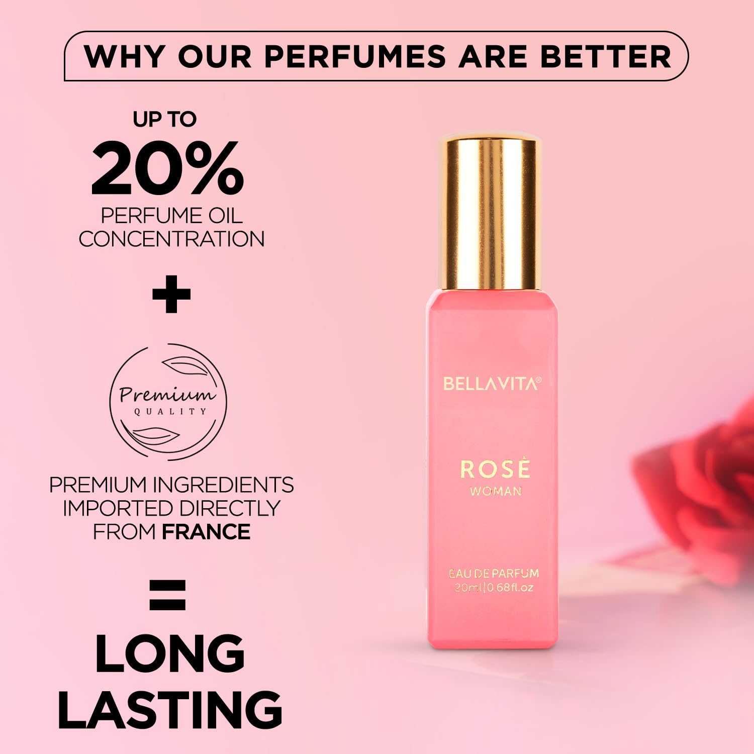 Bella Vita Luxury Rose EDP 20ml travel-size fits in a purse for daily touch-ups.