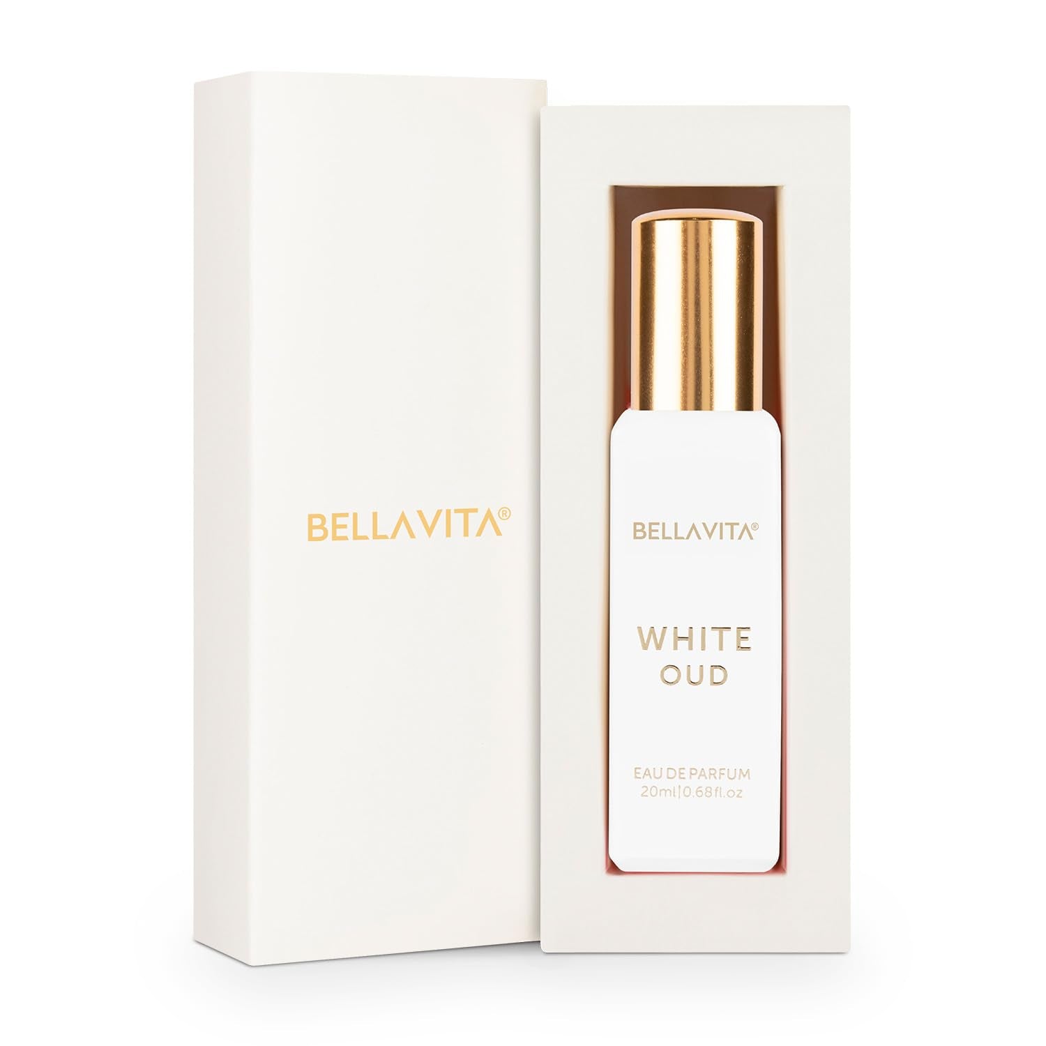 BellaVita Luxury White Oud compact travel size for on-the-go touch-ups.