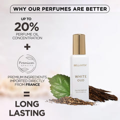 BellaVita Luxury White Oud vanilla note delivers a warm, inviting aroma.