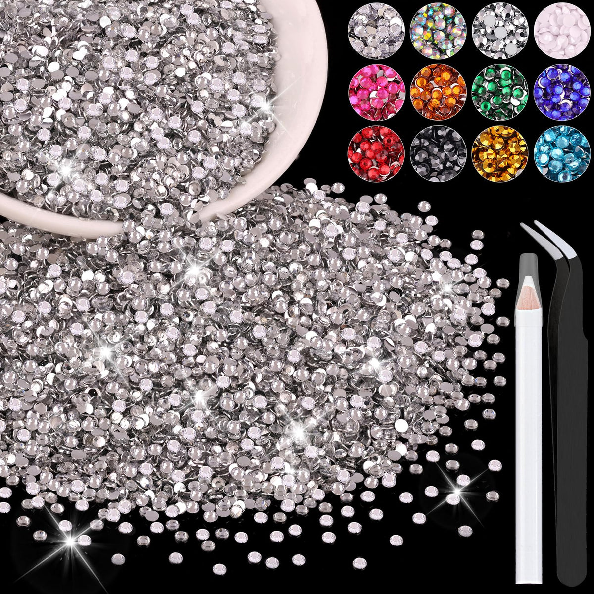 BELLEBOOST 5000 clear 3mm rhinestones for versatile DIY crafts and nails.