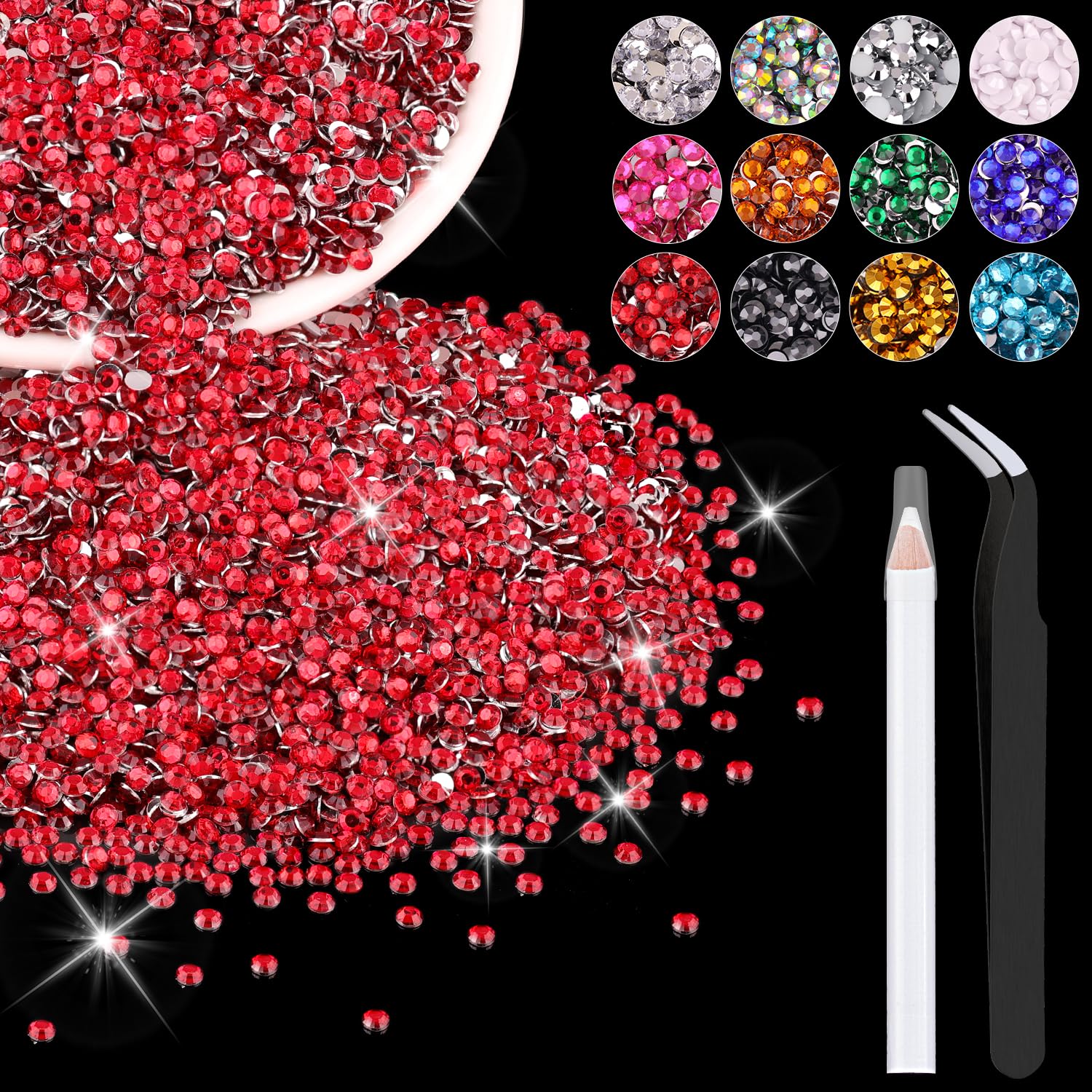 BELLEBOOST red 3mm resin rhinestones bulk pack for nails and crafts, high sparkle
