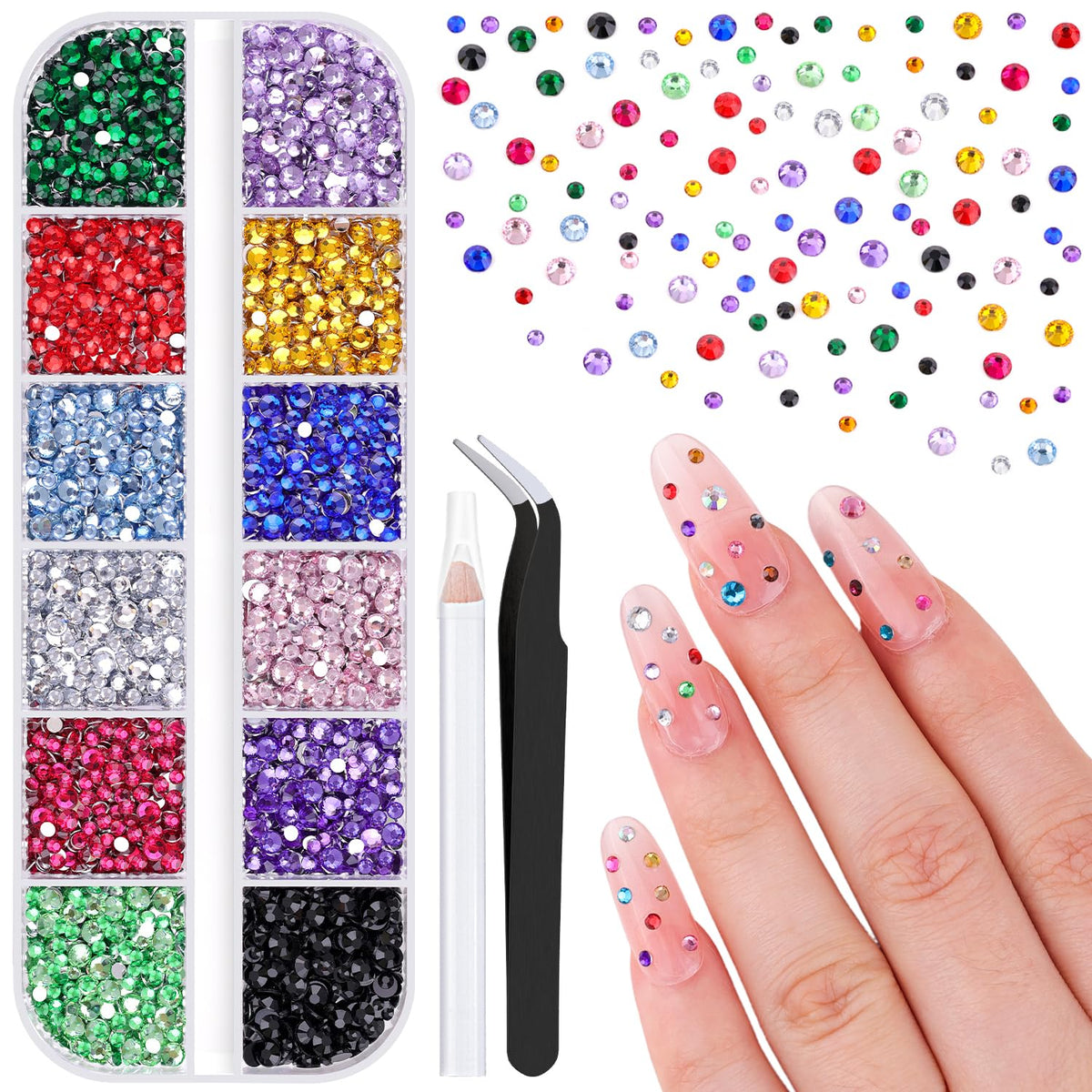 BELLEBOOST 5000pcs multicolor 2-3mm nail gems for at-home manicures