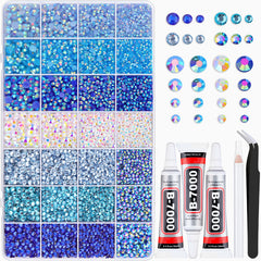 BELLEBOOST cristales azules en caja de 28 rejillas, brillo estable para tus manualidades.