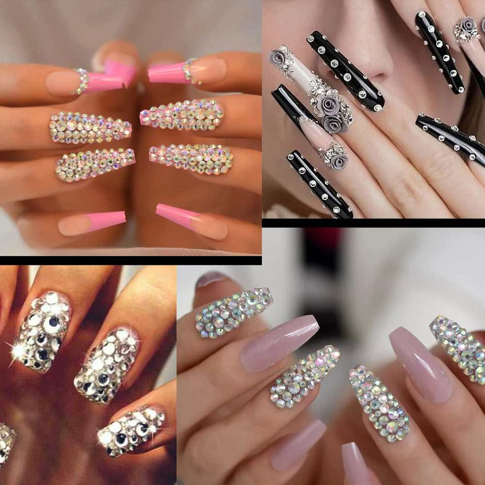 BELLEBOOST face and nail art ideas with iridescent gems for subtle sparkle.
