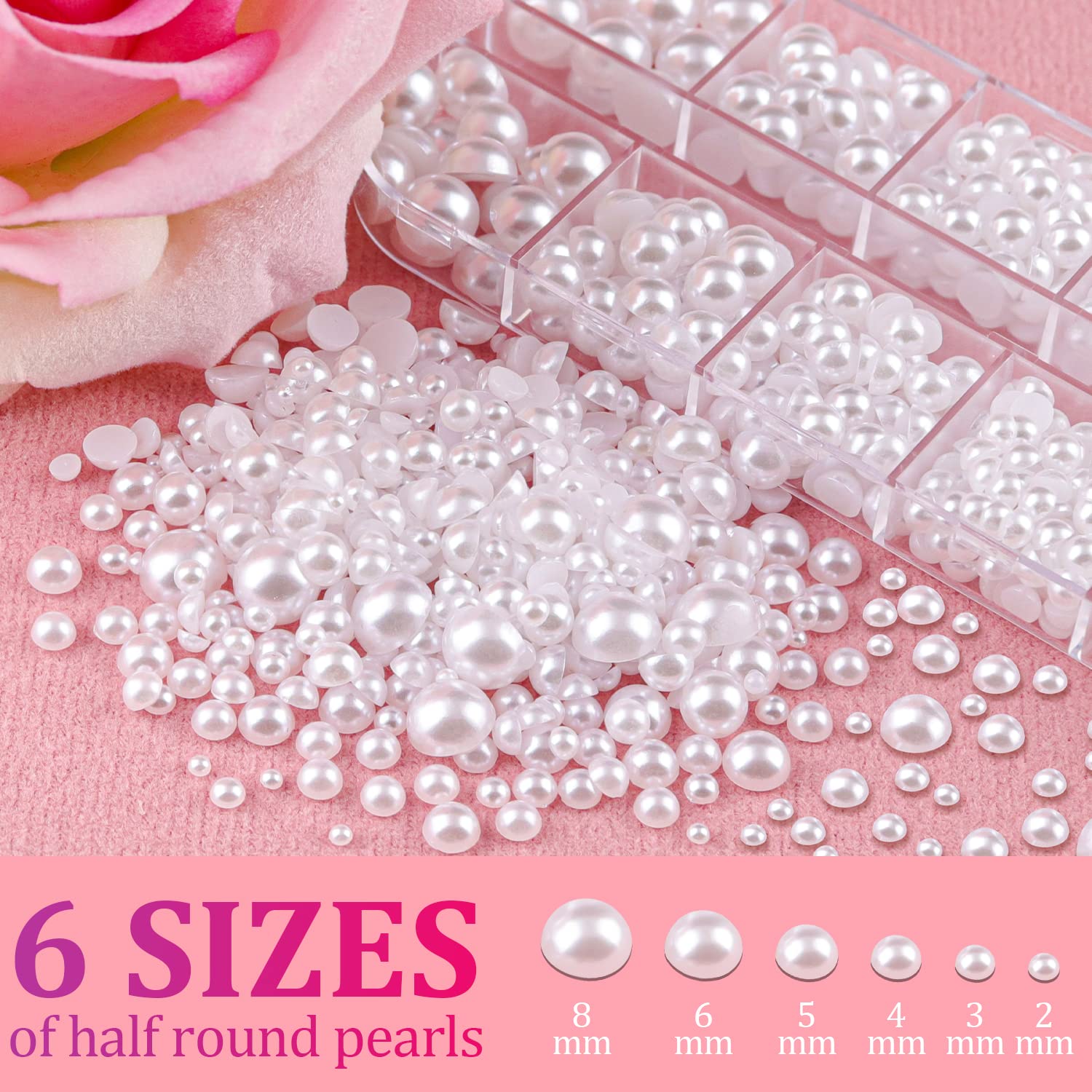 BELLEBOOST flat-back half-round beige pearls box for warm craft accents