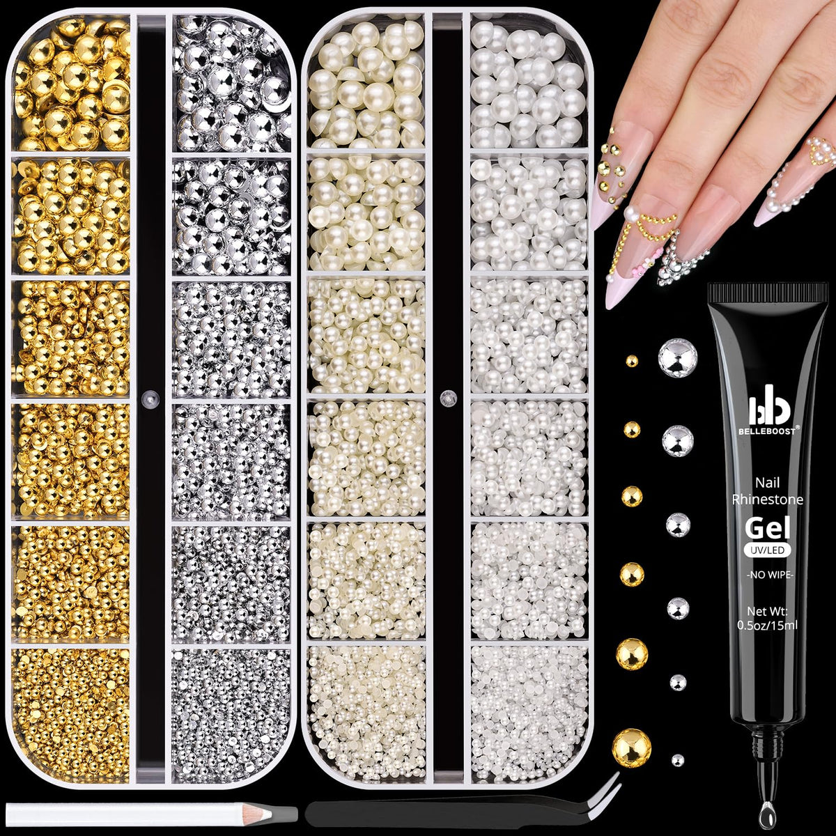 BELLEBOOST flatback white 1.5mm pearls for delicate nail accents