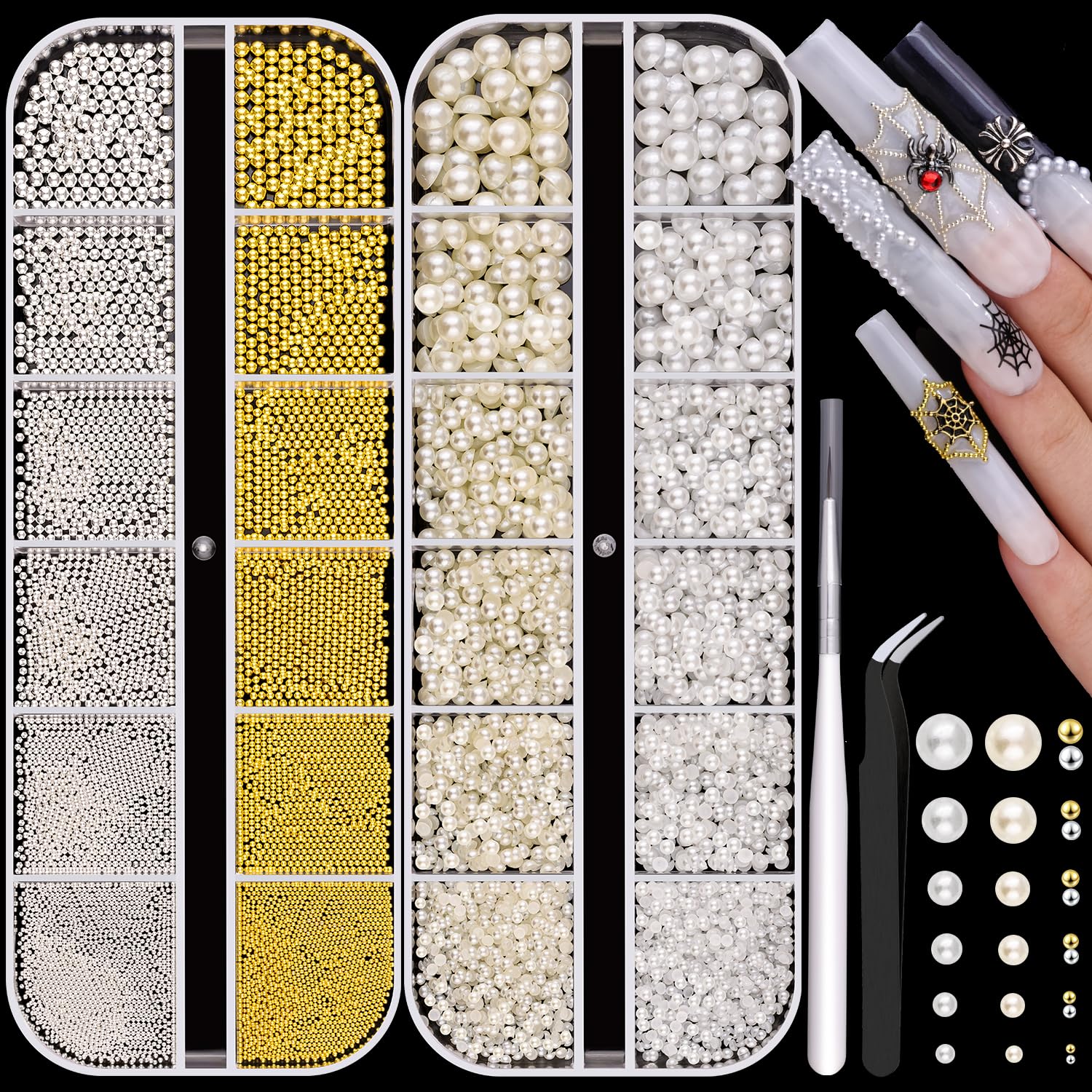 BELLEBOOST flatback pearls white beige with six sizes for chic nail art