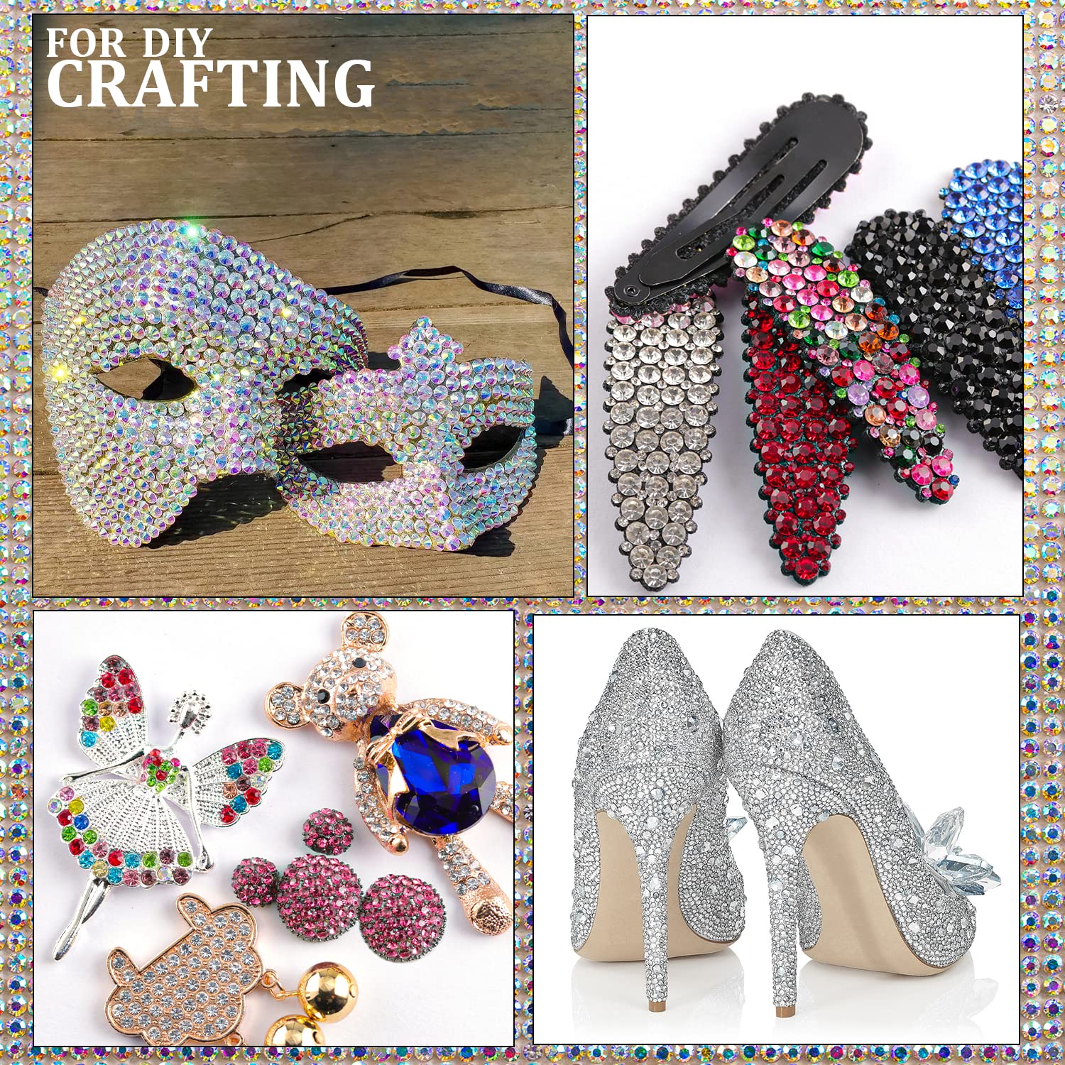 BELLEBOOST AB and transparent flatback rhinestones with six sizes for layered decorations.