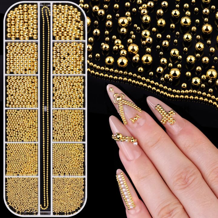 BELLEBOOST gold nail beads grid close-up for versatile nail art decoration ideas.