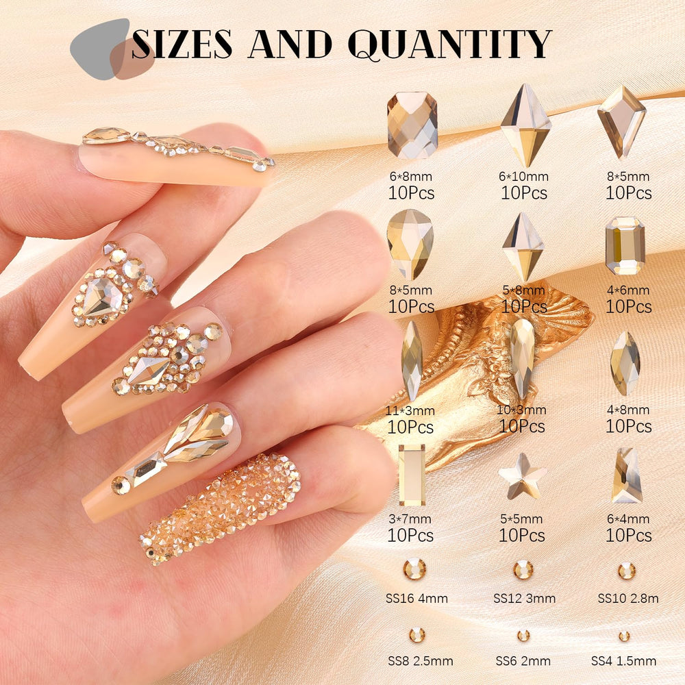 BELLEBOOST mixed sizes display for precise bedazzling on natural or acrylic nails.