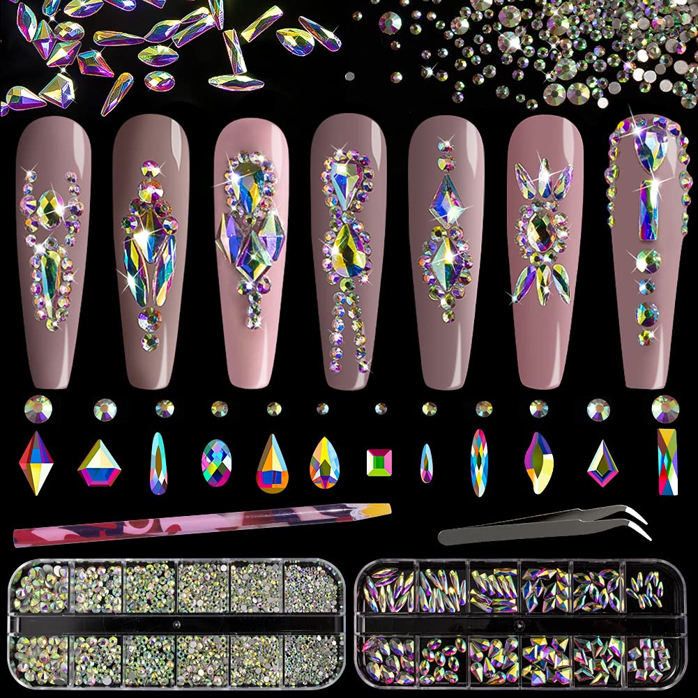BELLEBOOST multi shapes 3D glass AB crystals kit helps precise nail art.