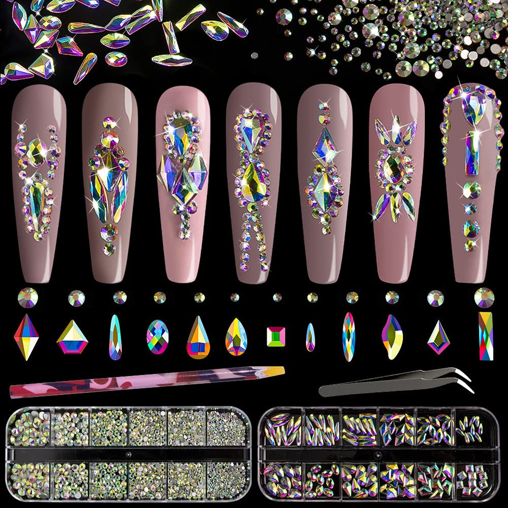 BELLEBOOST multi shapes 3D glass AB crystals kit helps precise nail art.
