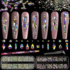 BELLEBOOST multi shapes 3D glass AB crystals kit helps precise nail art.