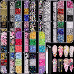 BELLEBOOST nail charms box with flatback pearls and clear rhinestones for nails